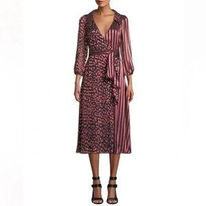 Alice + Olivia Silk Striped Animal Print Wrap Dress 2 Mob Wife Luxury Party